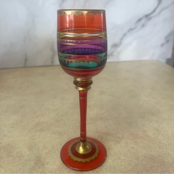 Pier 1 Multi-Color Hand Painted Jewel Toned Long Stem Glasses Set 6 - Picture 8 of 12
